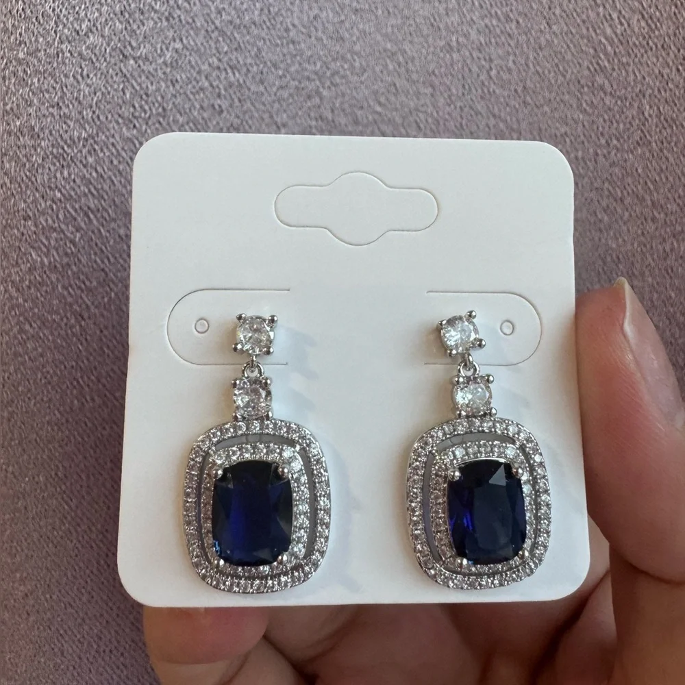 Blue CZ Earrings for Women - Picture 2 of 2